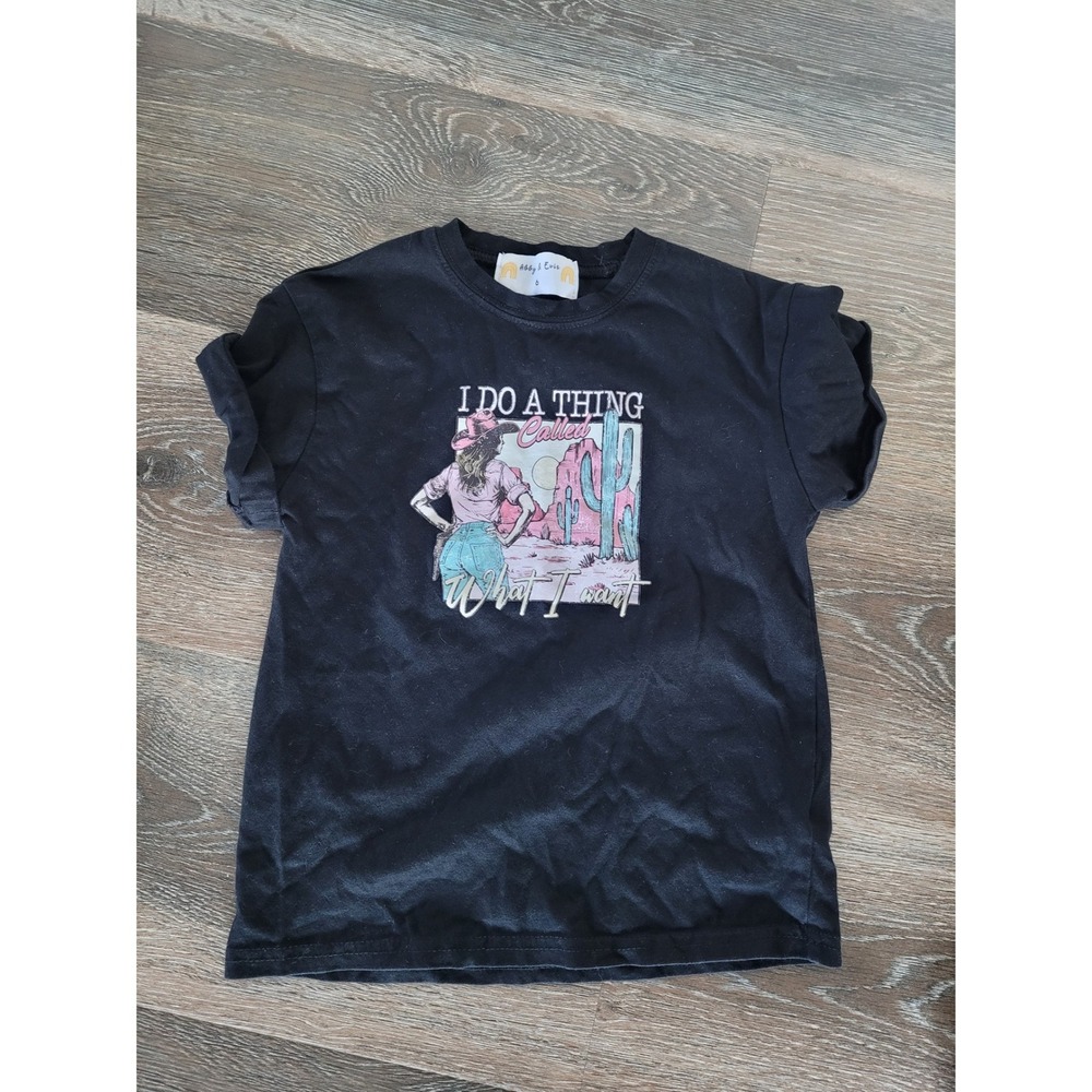 Abby & Evie Girls Black Graphic T Shirt Cactus Western Rodeo Style‎ 6 Desert #4